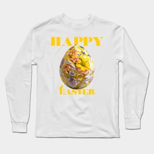 Happy Easter Egg Design with Floral Elements Long Sleeve T-Shirt